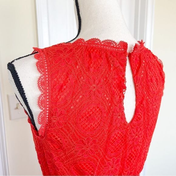 Max Studio XS Red Orange Bright Cheerful Floral Lacy Layered Sleeveless Dress - Picture 11 of 13